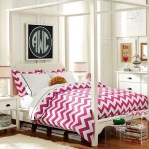NEW POTTERY BARN TEEN white & pink TWIN DUVET COVER & STANDARD SHAM.